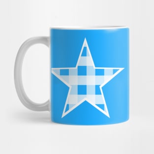 Bright Blue and White Buffalo Plaid Star Mug